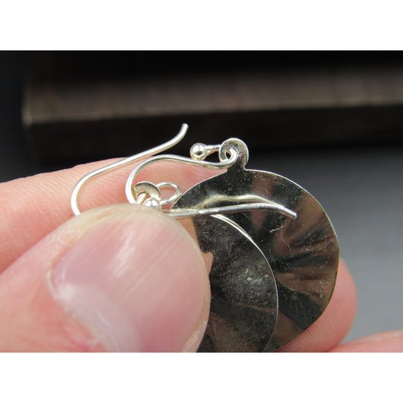 Sterling Silver Tarnished Circle Pattern Dangle Earrings Vintage Wedding - Picture 3 of 5